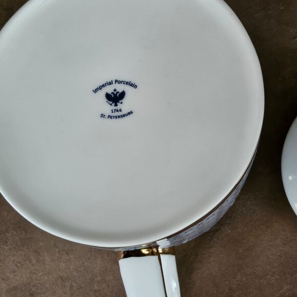 Lomonosov Imperial Bone China Porcelain Teapot Azure Gold - Picture 9 of 10